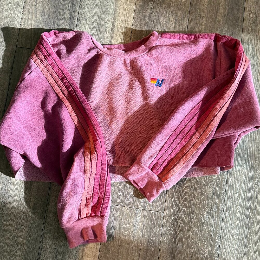 Aviator Nation Classic Stripe Cropped Crew Sweatshirt - Picture 2 of 6